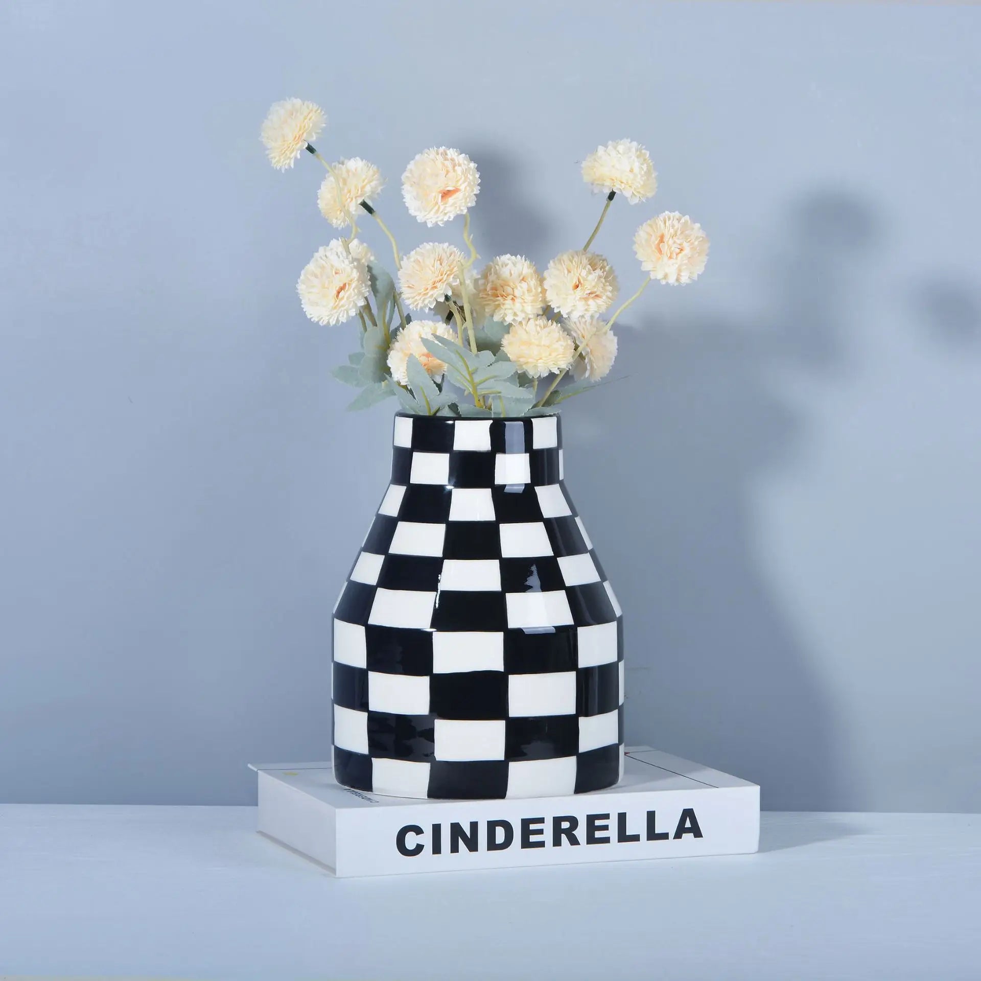 Afralia™ Checkered Ceramic Vase Tall Flowerpot Home Decor Accessory