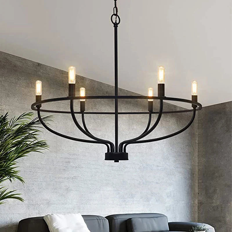 Afralia™ Industrial Chandelier Light: Retro Iron Pendant Lamp for Living Room, Kitchen, Restaurant