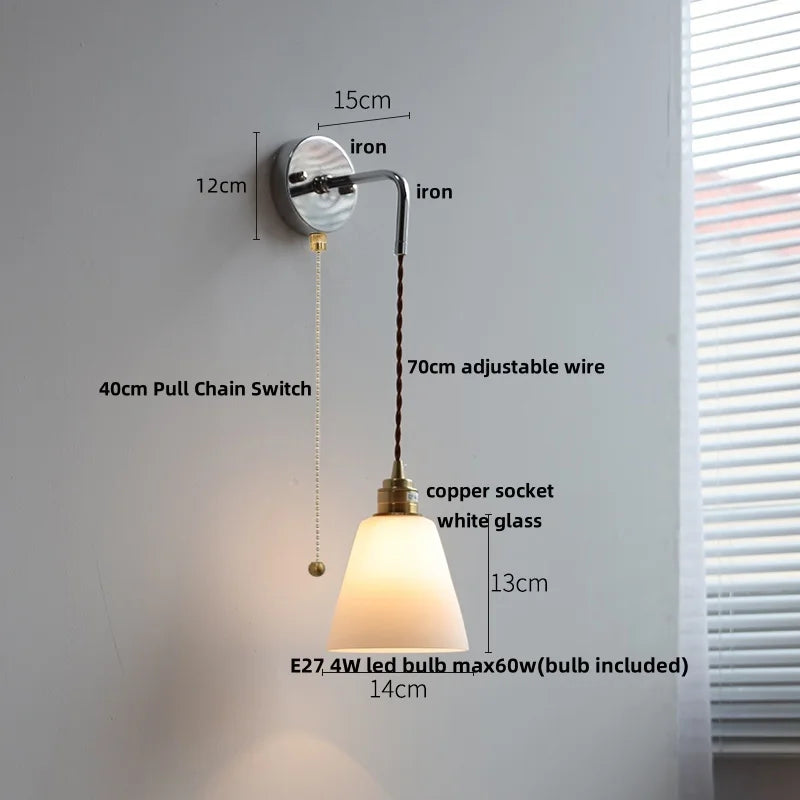 Afralia™ Ceramic Canopy LED Wall Lamp, Adjustable Wire, Pull Chain Switch