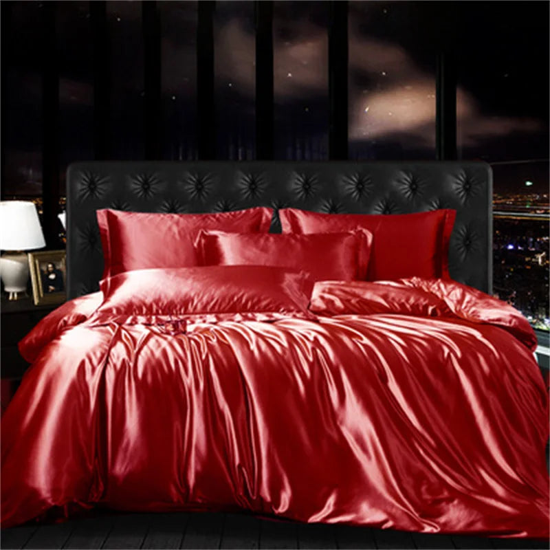 Afralia™ Mulberry Silk-blend Satin Duvet Cover Set for King & Queen Beds