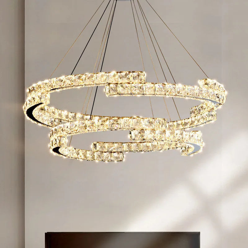 Afralia™ Modern Crystal LED Pendant Lights Dimmable Chrome Foyer Lumnarias