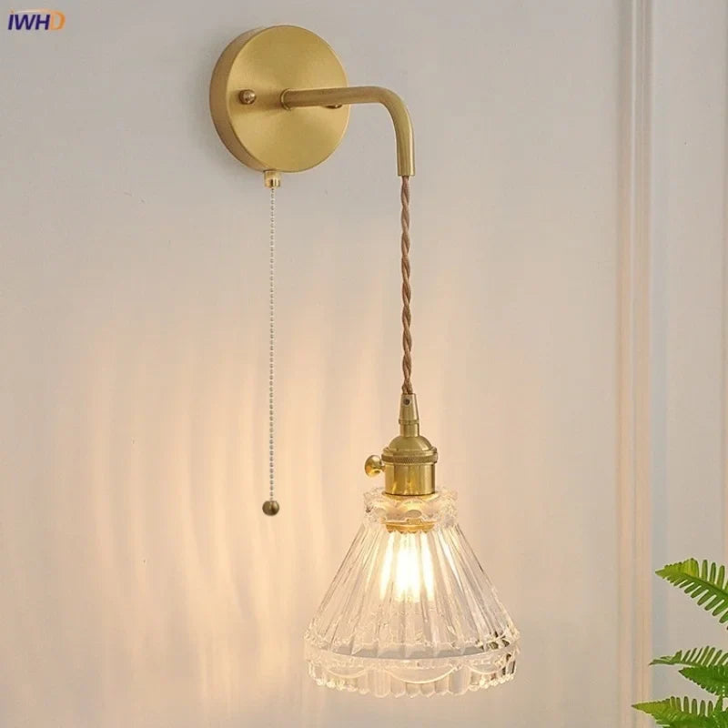 Afralia™ Nordic Glass Wall Lights LED Sconce Pull Chain Switch Adjustable Wire Bedside Lamp