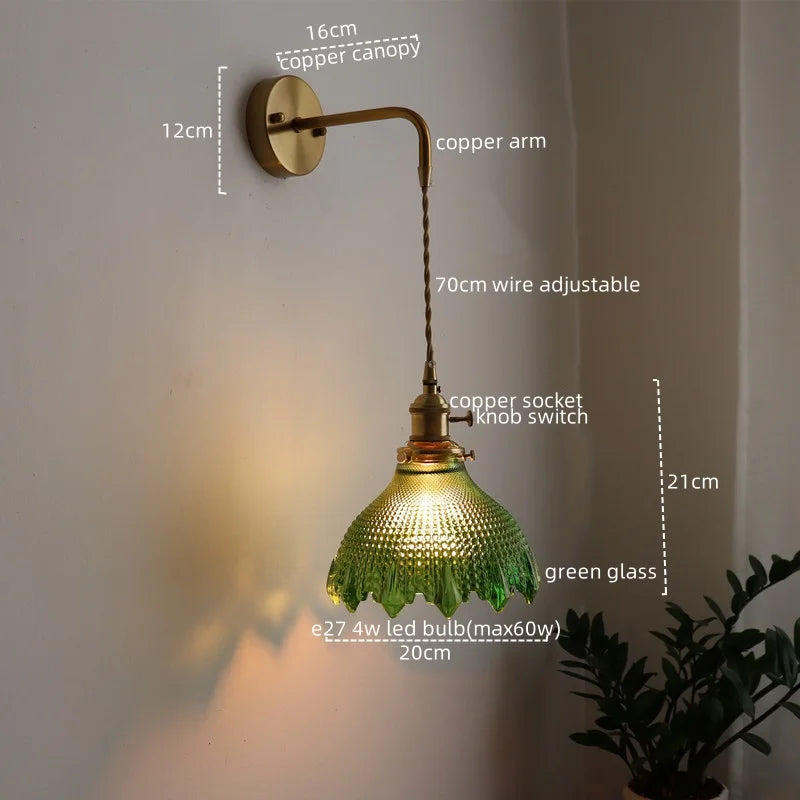 Afralia™ Copper Glass LED Wall Lamps Retro Style for Bedroom Bar Bathroom Mirror