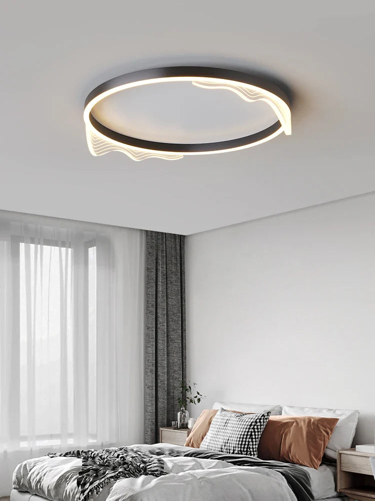 Afralia™ Round Ring Indoor LED Chandelier for Bedroom Living Room Kitchen - Black Smart Ceiling Lamp