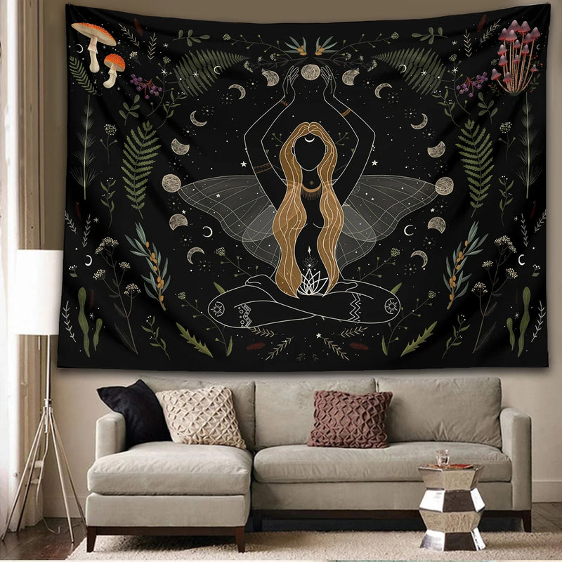 Afralia™ Moon Goddess Moon Phase Wall Hanging for Witchy Botanical Aesthetic