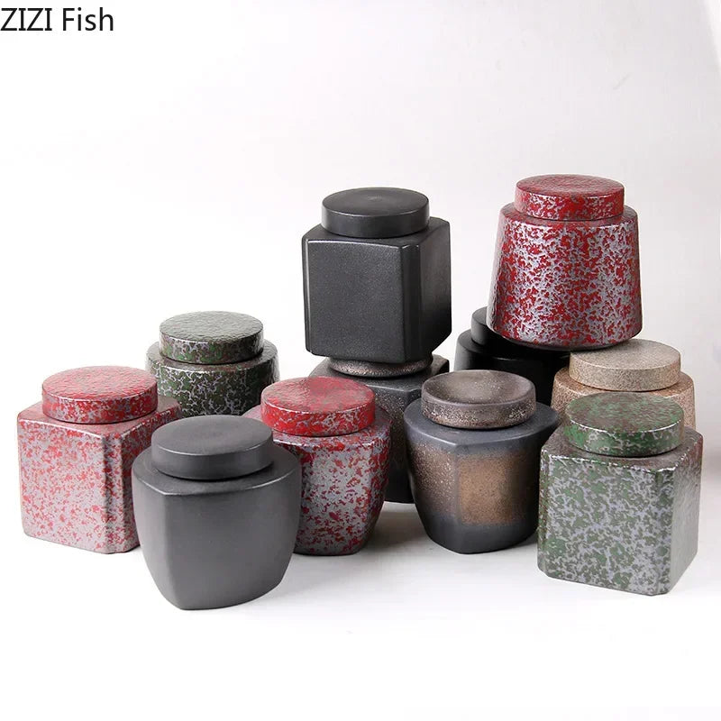 Afralia™ Ceramic Tea Canister Sealed Storage Jars - Geometric Design
