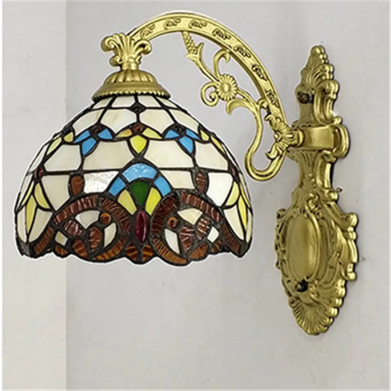 Afralia™ Tiffany Glass Wall Lamp Colorful Art Light for Living Room Bedroom Aesthetic Decor