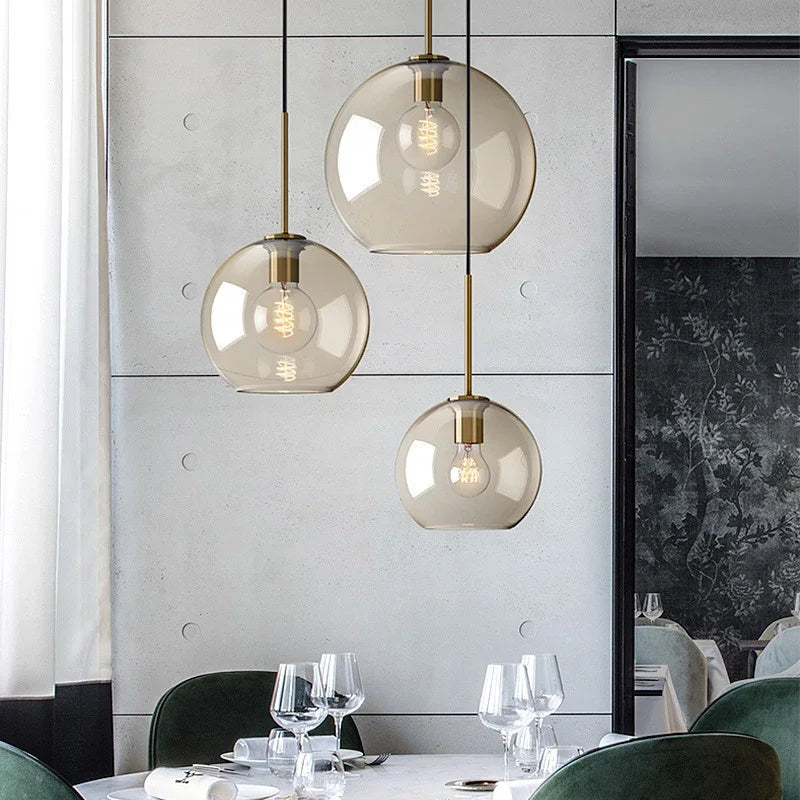 Afralia™ Loft Glass Pendant Light for Kitchen Restaurant Industrial Decor, E27/E26 Bulb