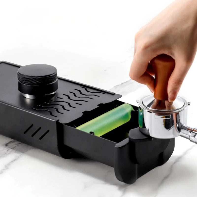 Afralia™ Espresso Knockbox Grounds Bin & Barista Tamping Station Tray