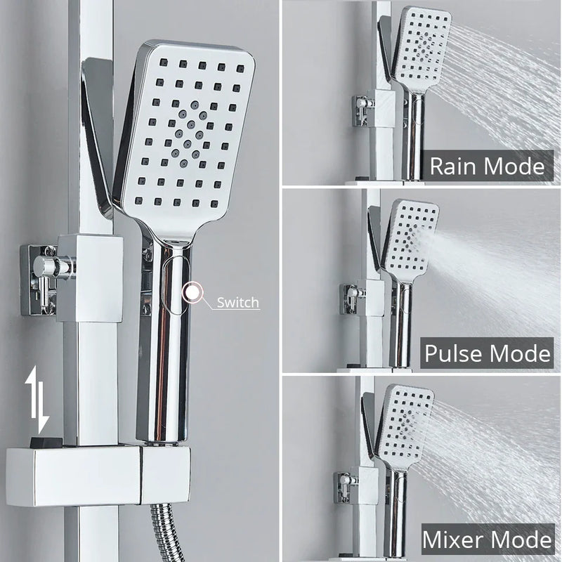 Afralia™ Thermostatic Shower Faucet Rainfall Head Wall Mount Bathtub Mixer Tap