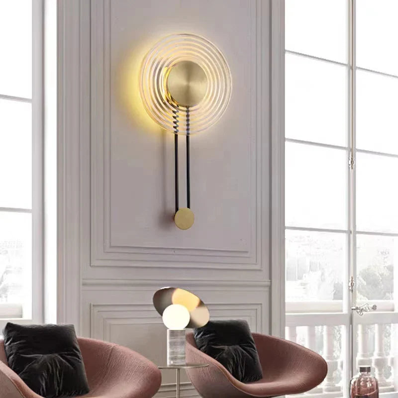 Afralia™ LED Glass Wall Lamp Stripe Design Round Light Fixture Gold Lumina