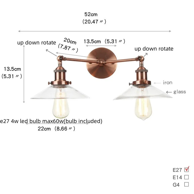 Afralia™ Vintage Loft Art Glass Wall Lamp - LED Study Aisle Bedside Light