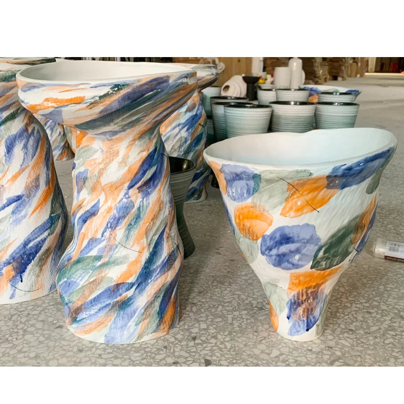 Afralia™ Abstract Clay Pot Colorful Ceramic Vase, Irregular Shape Flower Arrangement Home Decor