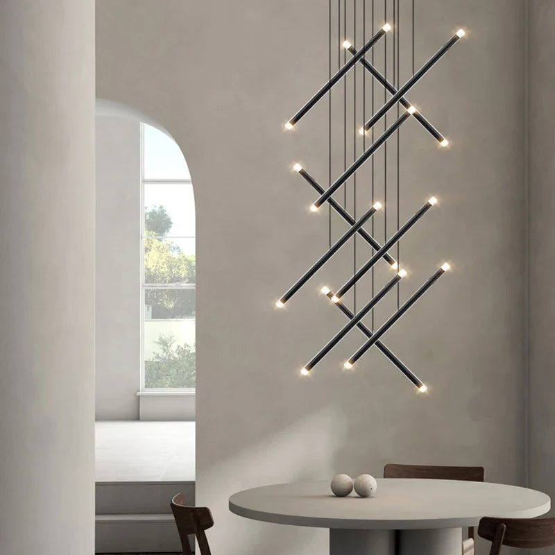 Afralia™ Modern LED Stair Chandelier for Designer Living Room - Interior Deck the Halls Pendant Lamp