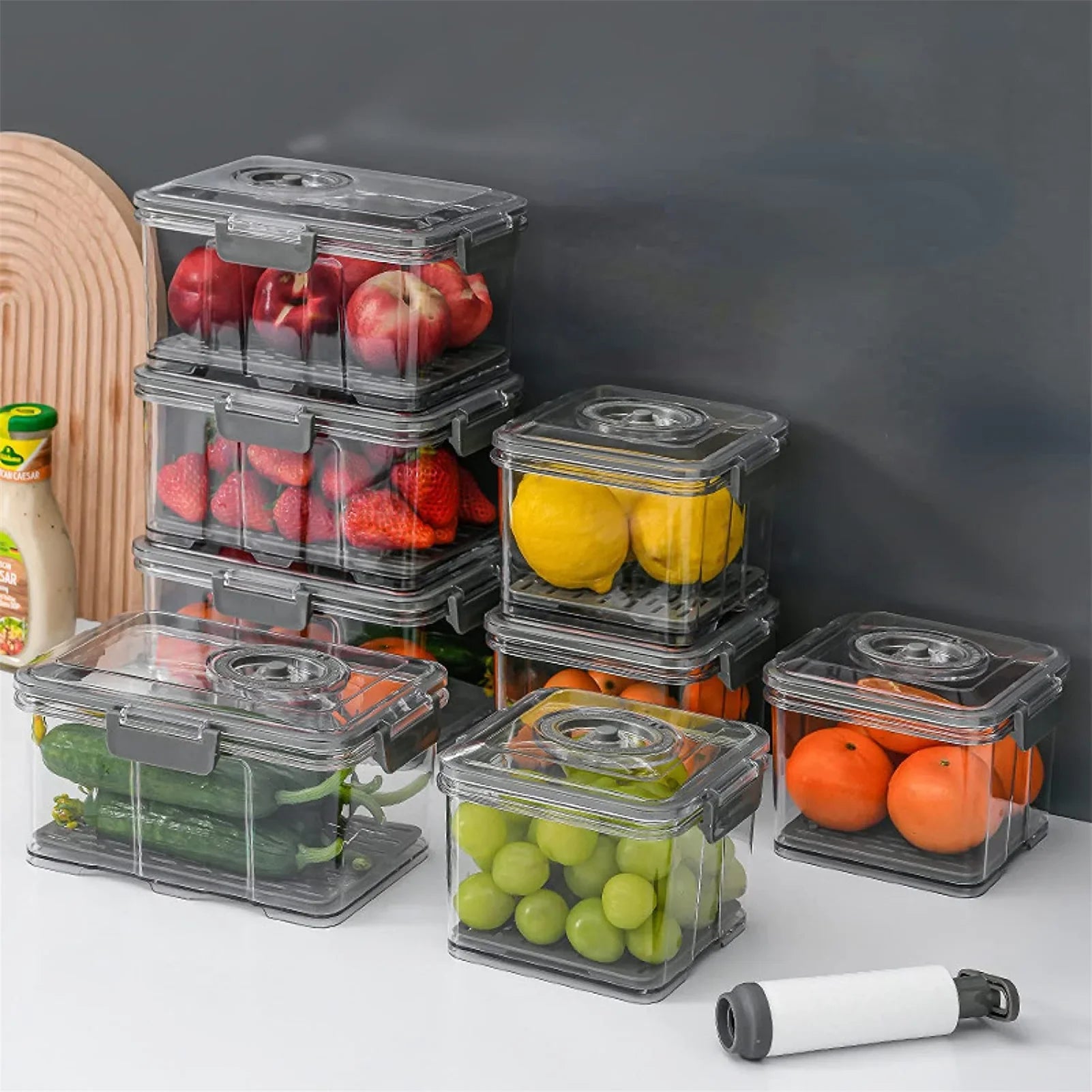 Afralia™ Food Storage Container: Transparent Fridge Organizer with Drain Net for Kitchen, Large Capacity