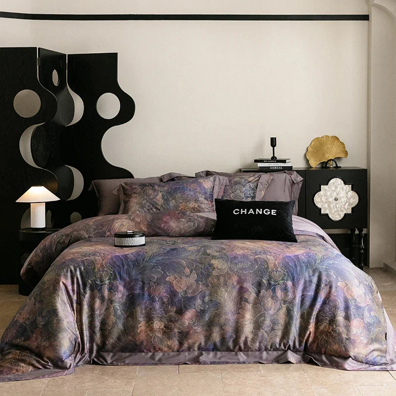 Afralia™ 1000TC Egyptian Cotton Vintage Oil Printing Bedding Set with Sheet & Pillowcase