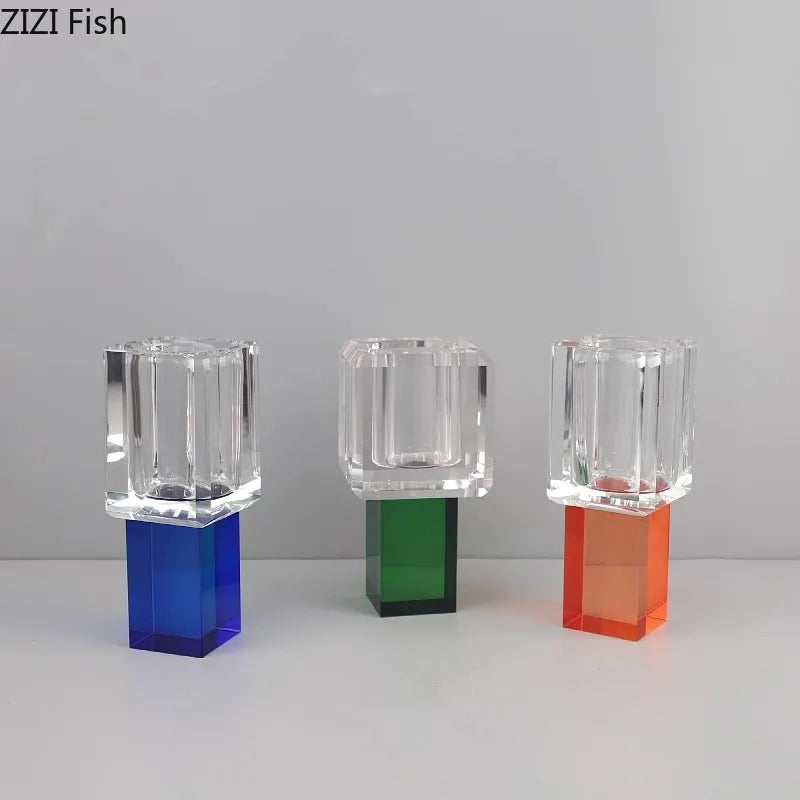 Afralia™ Geometric Square Glass Vase Artificial Flowers Modern Floral Arrangement