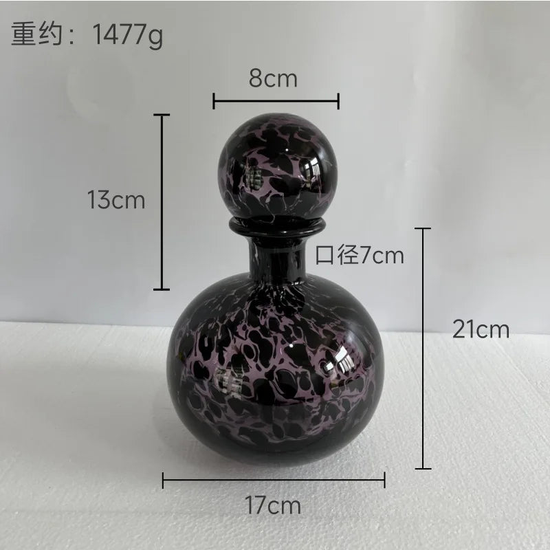 Afralia™ Leopard Print Glass Vase with Lid, Colorful Terrarium Home Decoration