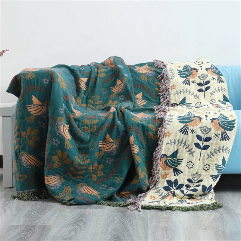 Afralia™ Birds Jacquard Cotton Gauze Sofa Cover - Non-Slip Blanket for All Seasons