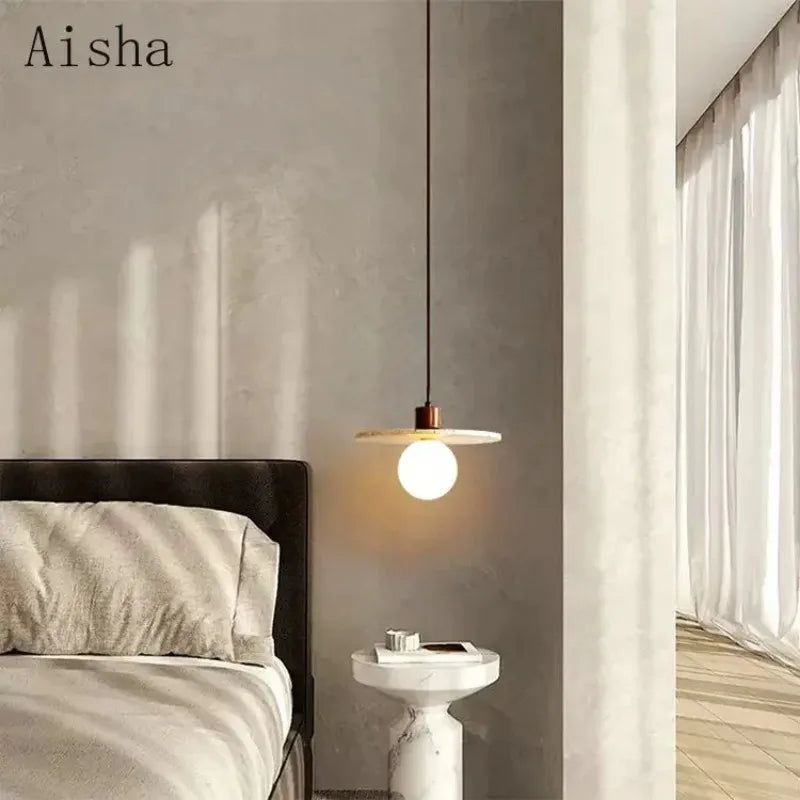 Afralia™ Yellow Cave Stone Pendant: Wabi-sabi Bedroom Hanging Light - Designer Restaurant Fixture