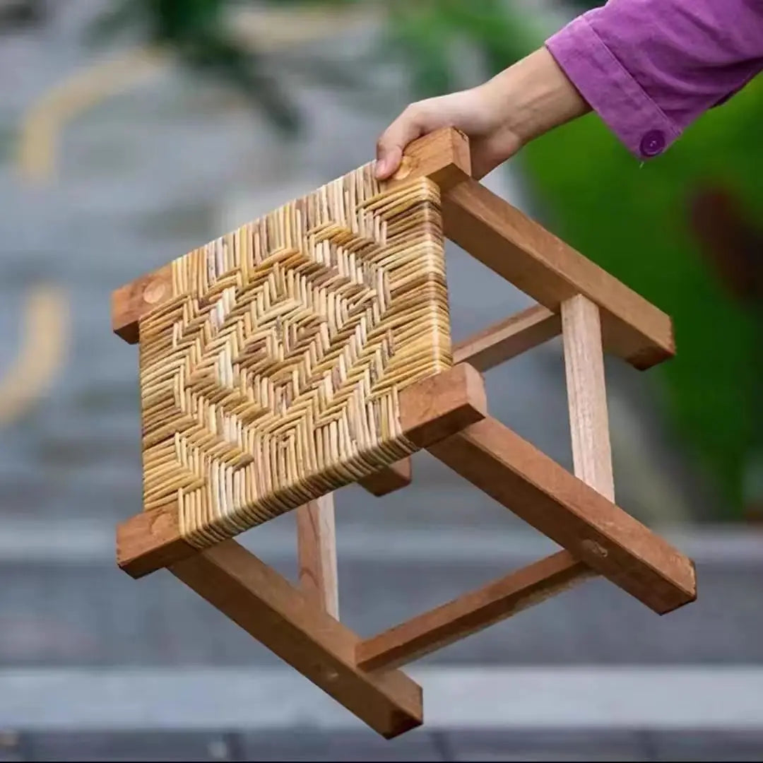 Afralia™ Rattan Solid Wood Stool: Stylish Handcrafted Square Seat for Home Tables