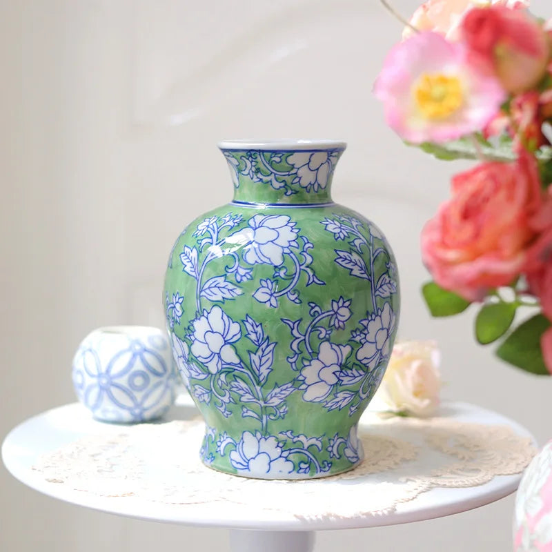 Afralia™ Chinese Retro Blue & White Porcelain Vase Flower Arrangement Home Decor