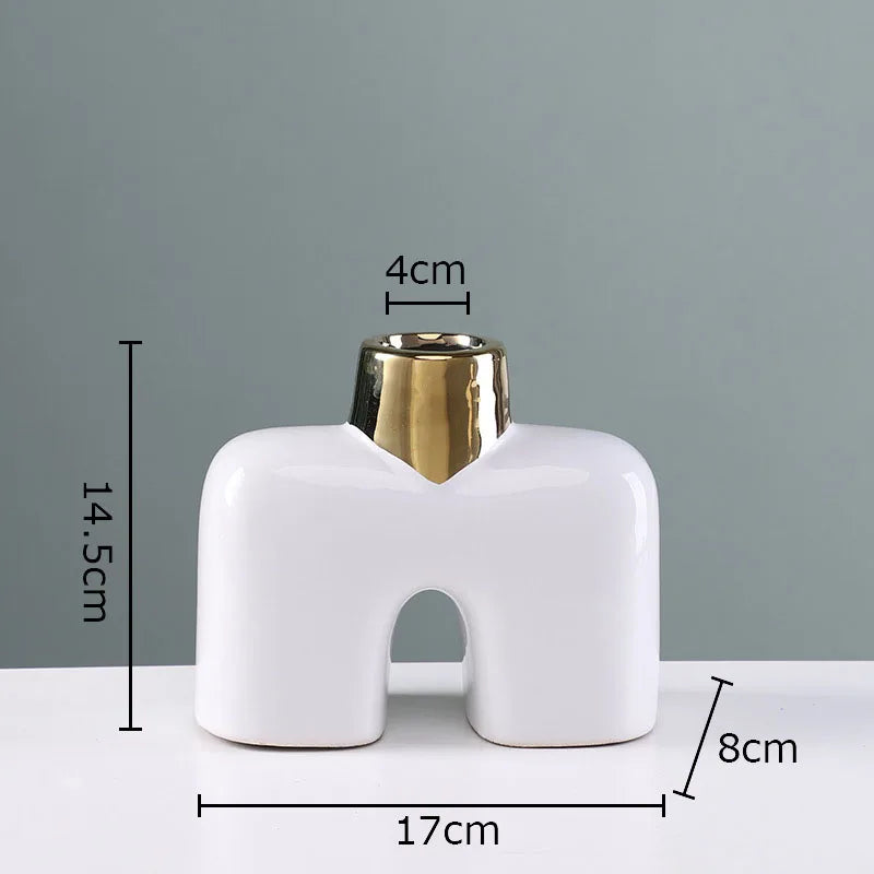 Afralia™ Gold Geometry Ceramic Vase Desk Decoration Modern Floral Room Decor Vase