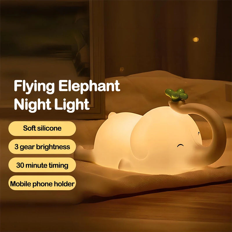 Afralia™ Elephant Silicone Night Light: Cute Baby Dimmable Lamp for Bedside, Bedroom Decor & Gift