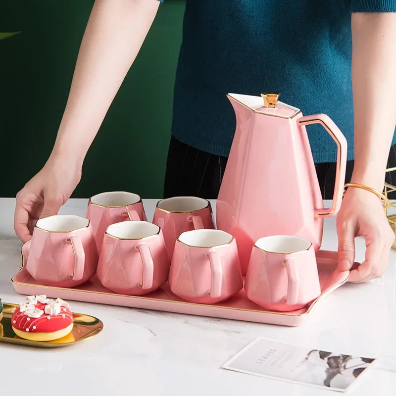 Afralia™ Phnom Penh Ceramic Tea Set Multicolor Pot Cup Tray Home Decor