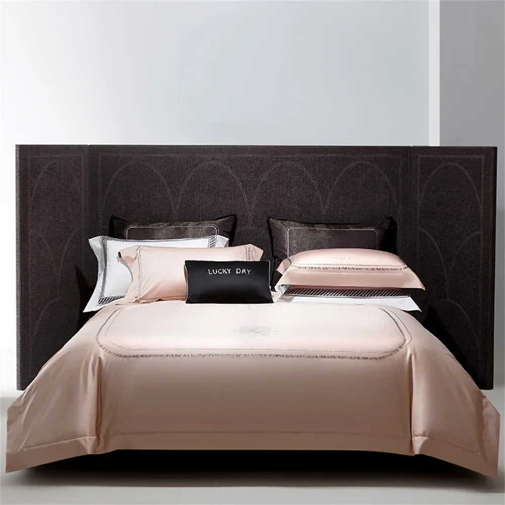 Afralia™ Cotton Satin Jacquard Embroidery Bedding Set with Elastic Sheet & Duvet Cover