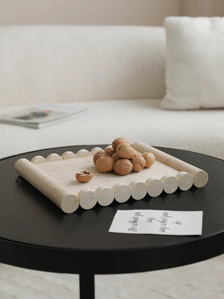 Afralia™ Beige Travertine Marble Serving Tray - Vintage Natural Stone Plate for Hotel, Party, Snacks