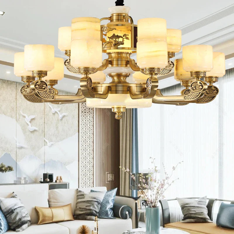 Afralia™ Natural Jade Chandelier - Luxurious Zhongshan Lamps for Dining, Bedroom, and Living Room