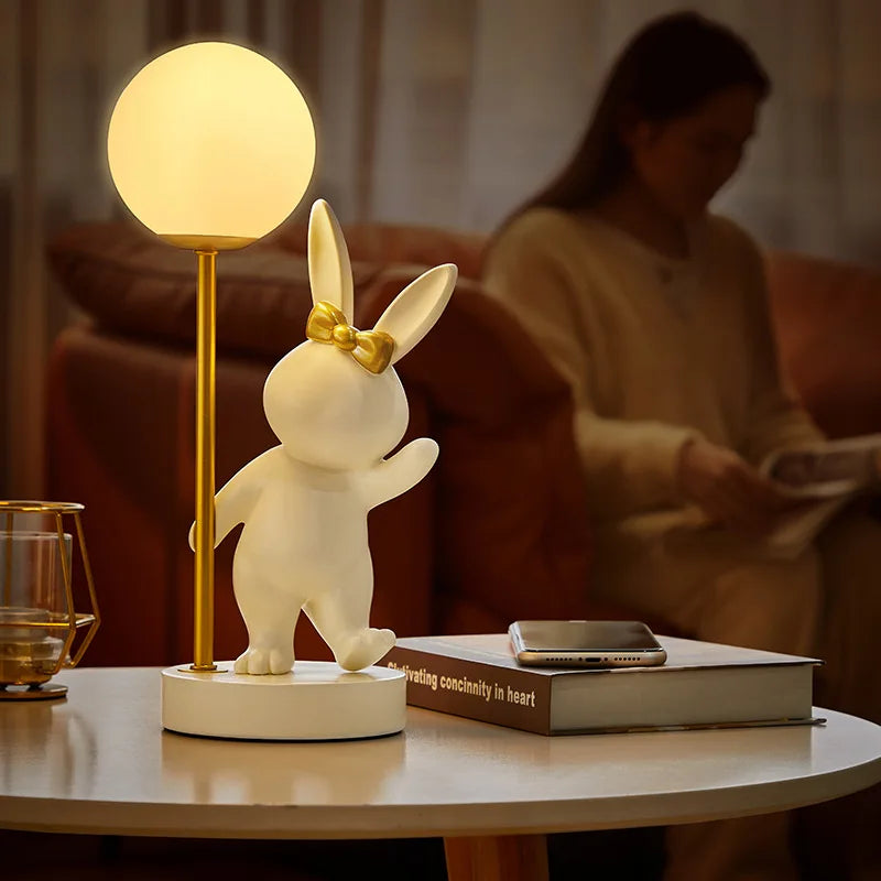 Afralia™ Nordic Rabbit Table Lamp Night Light Luxury Bunny Decor LED Bedroom Atmosphere