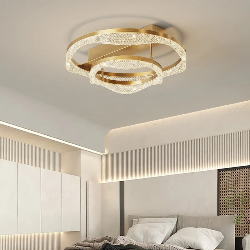 Afralia™ Nordic Brass LED Ceiling Chandelier Light for Living Room, Bedroom, Foyer