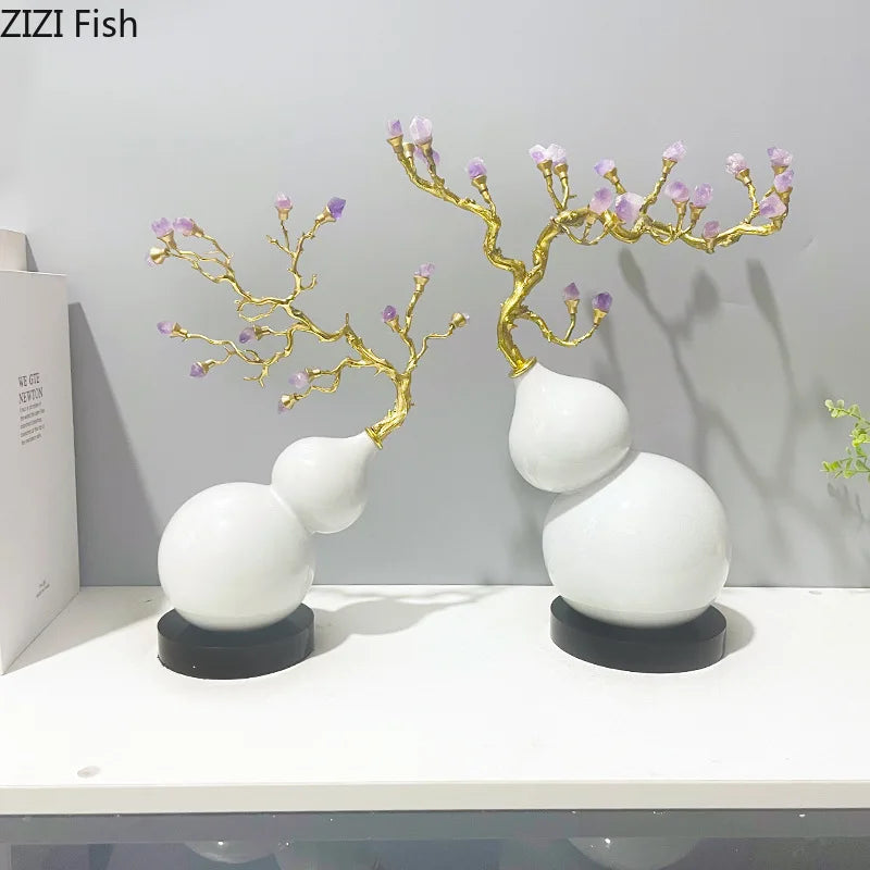 Afralia™ Gold Gourd Branches Luxury Ornaments Feng Shui Home Decor Crafts