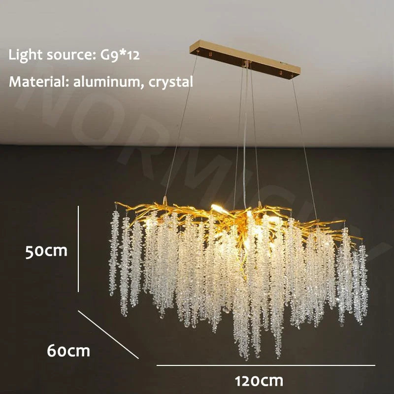 Afralia™ Gold Branch Crystal Chandelier LED for Bedroom Living Dining Room