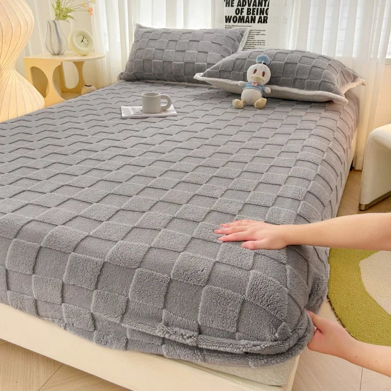 Afralia™ Milk Velvet Fitted Sheet: Soft Fleece Bed Cover for Cozy Winter Nights