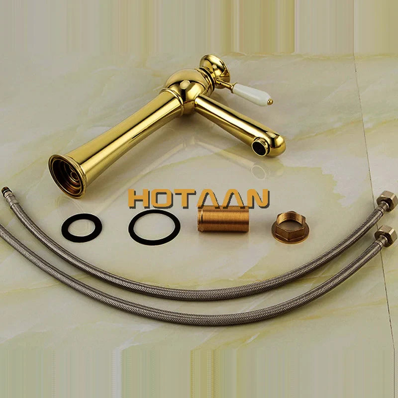 Afralia™ Gold Basin Faucet with Ceramic Mixer Tap - Bathroom Torneiras Para Banheiro