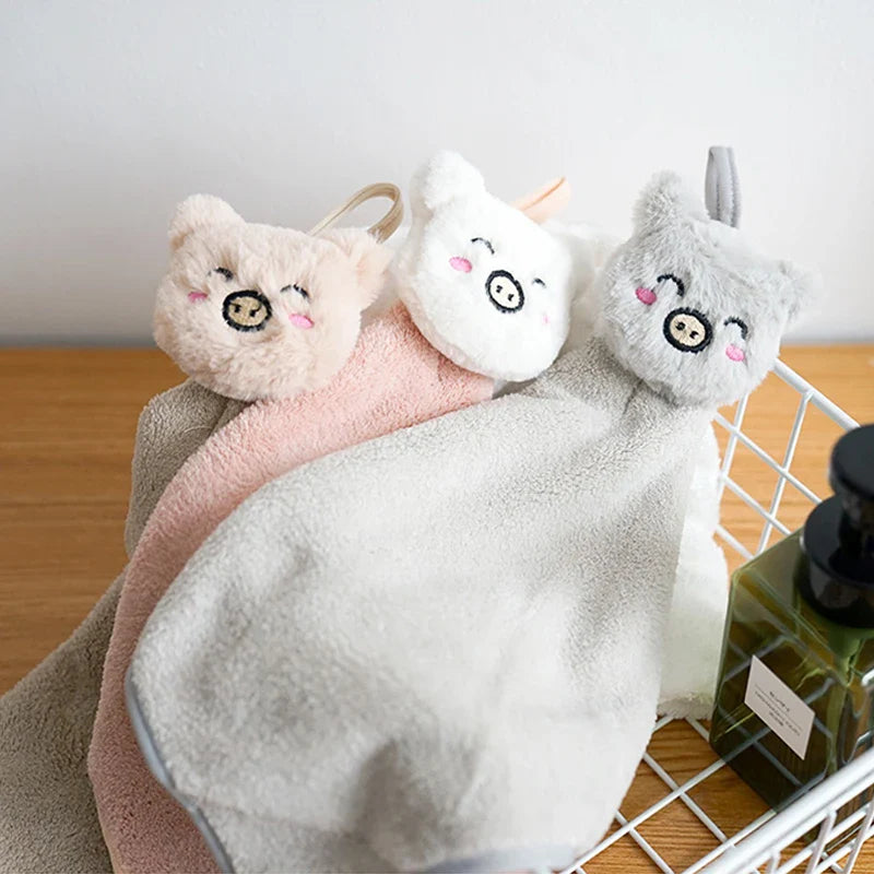 Afralia™ Piggy Pals Double-layer Coral Velvet Hand Towel for Kids & Kitchen