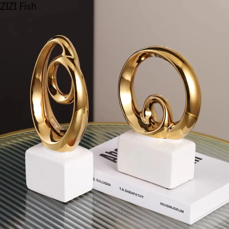 Afralia™ Gold Chain Abstract Ceramic Statue Desk Decoration Ornaments Sculpture Aesthetics