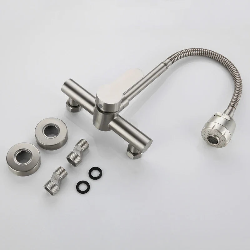 Afralia™ Stainless Steel Wall-Mounted Kitchen Sink Faucet with 2 Modes Mixer