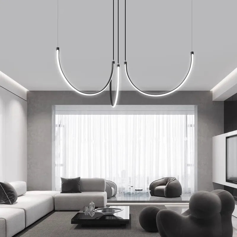 Afralia™ Copper Chandelier: Nordic Minimalist Lines Pendant Light for Living Room Decor