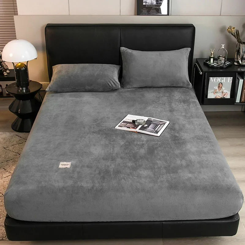 Afralia™ Winter Velvet Fitted Bed Sheet: Nordic Plush Mattress Cover, Warm & Non-Slip