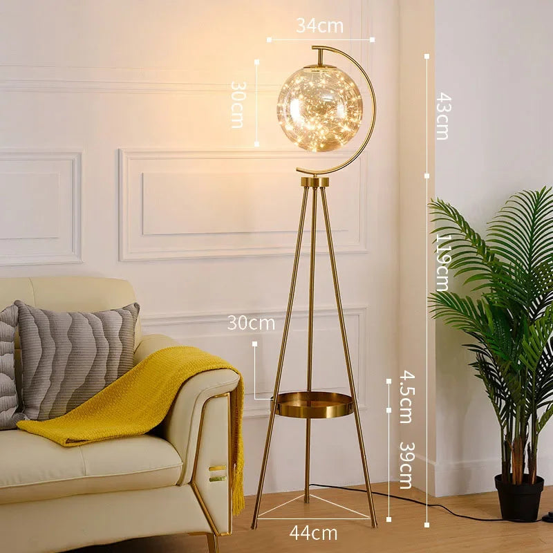 Afralia™ Sky Star LED Floor Light: Glass Gold Black Bedroom Hotel Decor Lighting