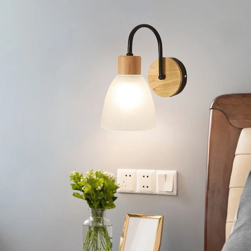 Afralia™ Glass LED Wall Sconce Wood Base Modern Bathroom Light Fixture