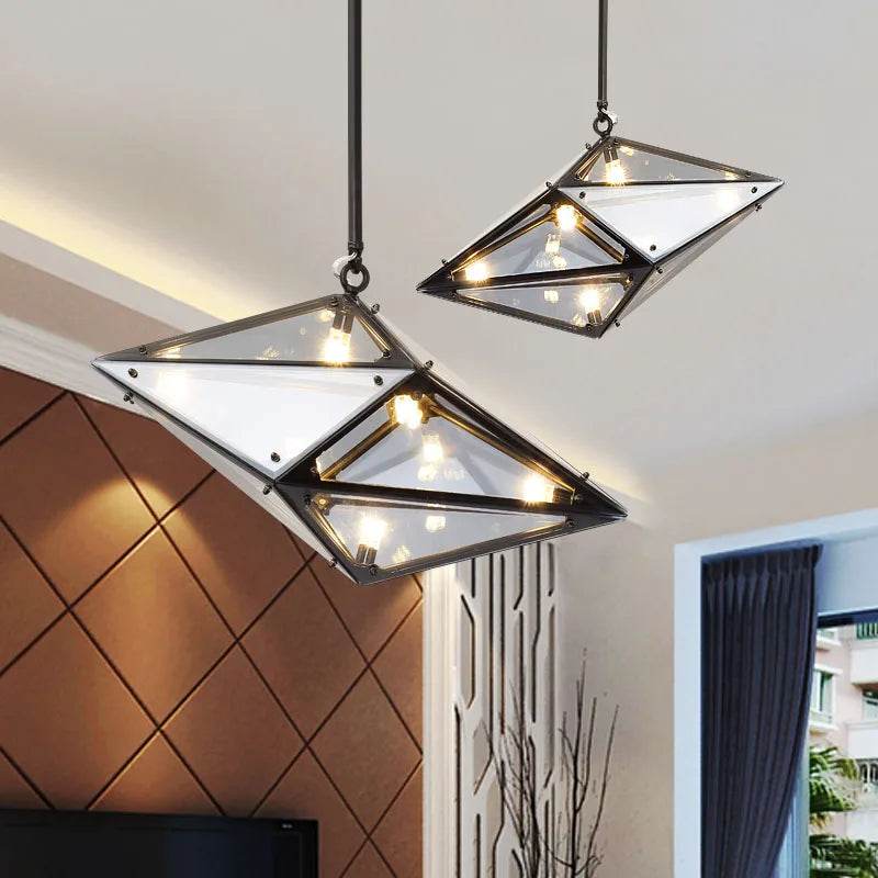 Afralia™ Diamond Glass LED Pendant Light Smoky Gray Amber Hanging Lamp for Living Room