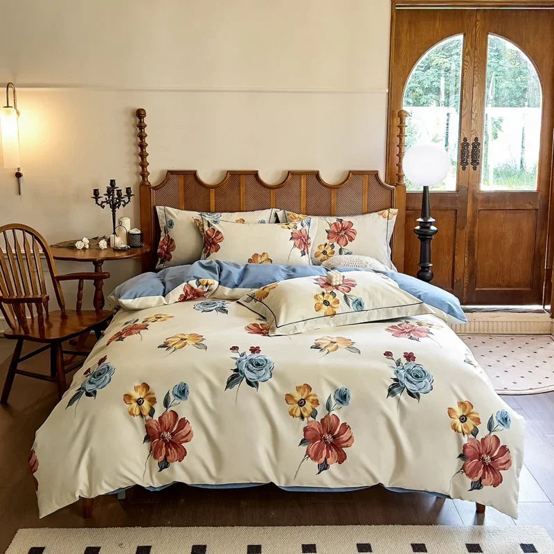 Afralia™ Egyptian Cotton Bedding Sets - Queen King Ru Size, Print Sheet Pillowcase Duvet Cover Set