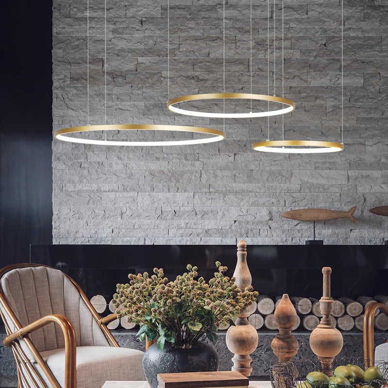 Afralia™ LED Circle Rings Chandeliers - Modern Hanging Pendant Lighting for Living Room