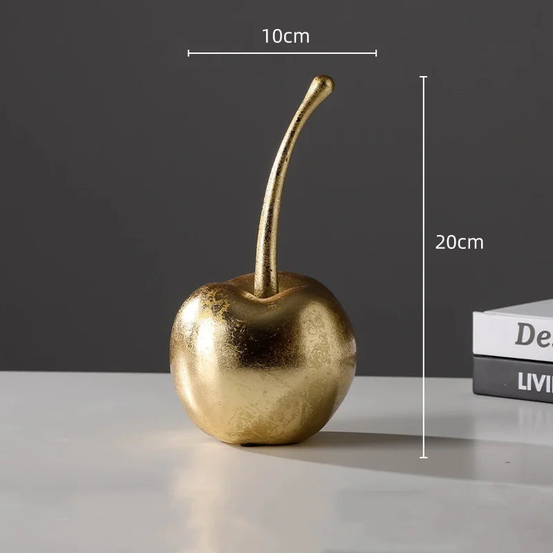 Afralia™ Resin Apple & Cherry Sculptures for Home Decor - Golden Fruit Figurines
