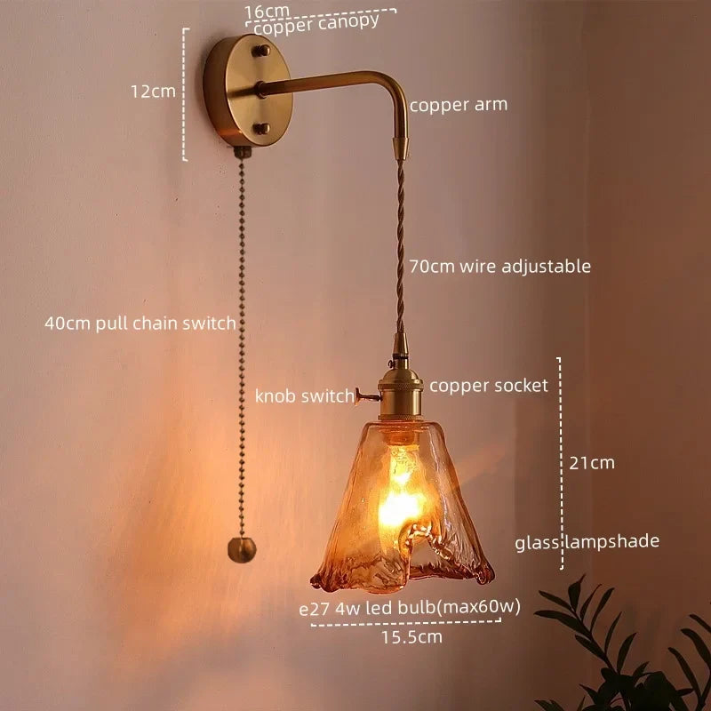Afralia™ Amber Glass LED Wall Lamps for Living Room and Bathroom Mirror Lighting